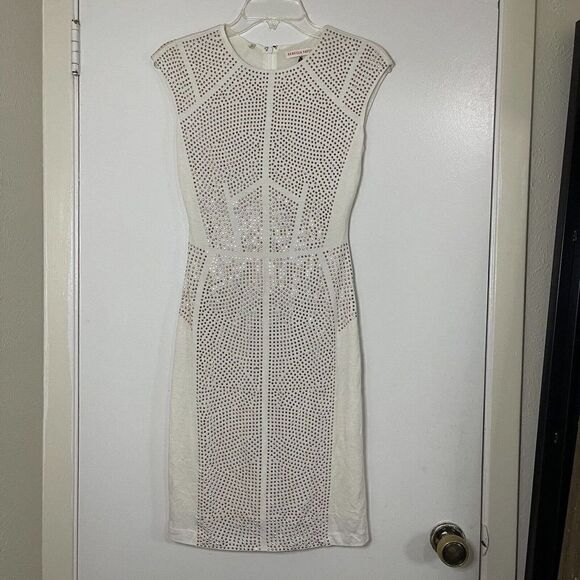 REBECCA TAYLOR Nailhead Rose gold Pink Studded Ivory Sheath Dress Sz Small $495 - Picture 1 of 7